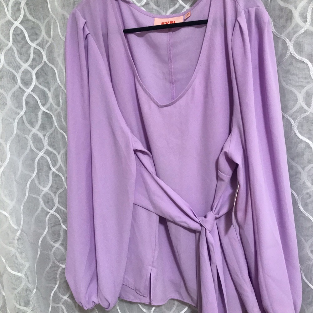 Purple tie waist blouse